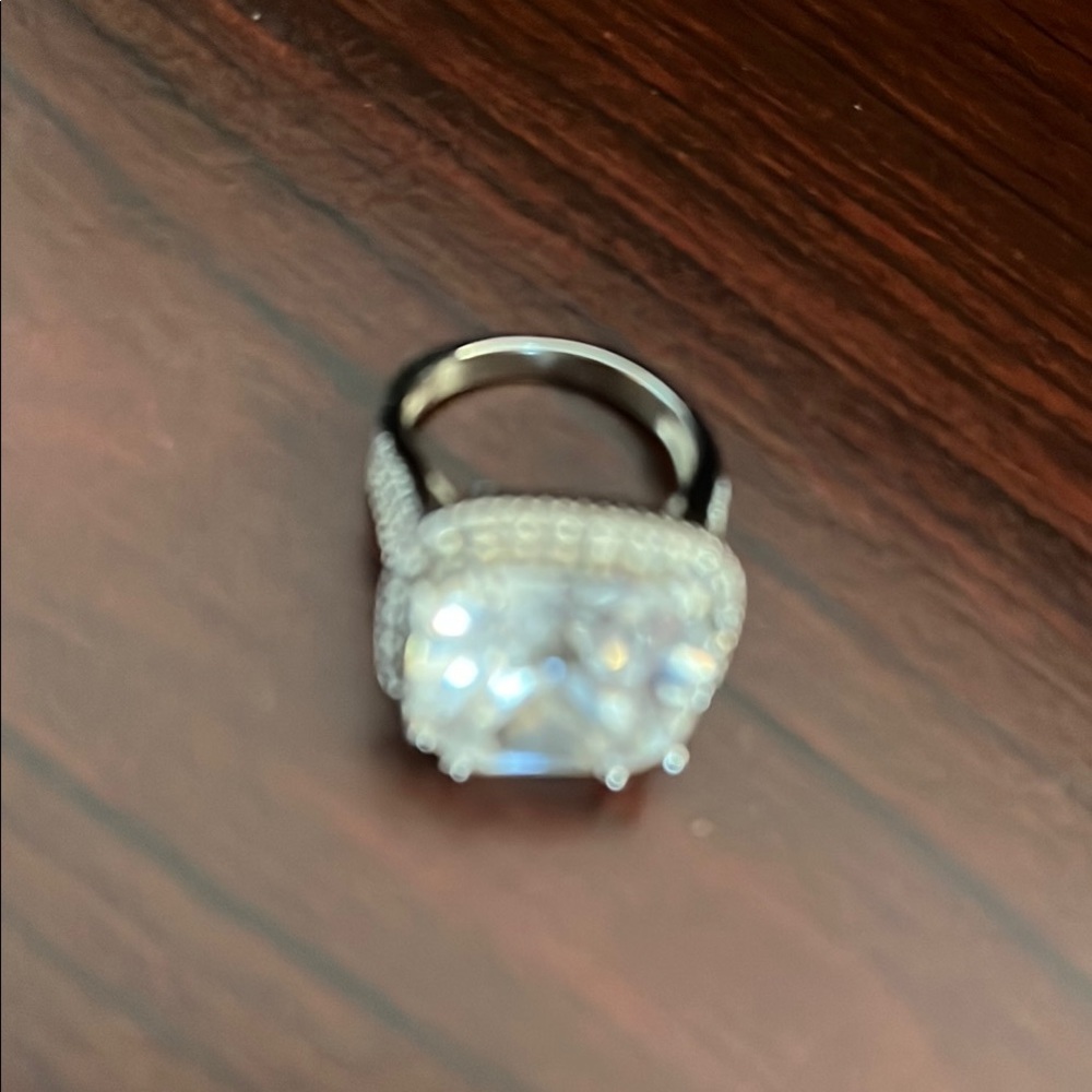 Premier designs Silver tone Ring with big square Clear cz Gemstone sz 5